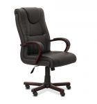 Кресло руководителя Империя кожа чёрная NL01/дерево - тёмный орех