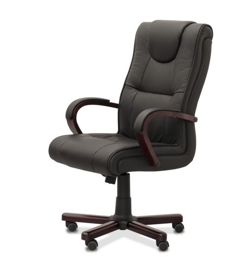 Кресло руководителя Империя кожа чёрная NL01/дерево - тёмный орех